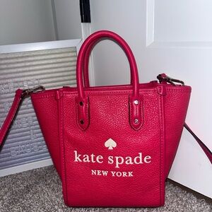 Kate Spade Ella Mini Top Zip Tote Crossbody Bikini Pink White Logo